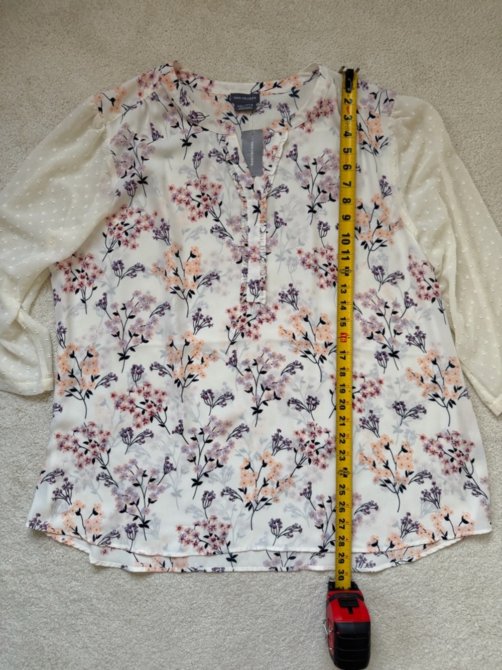 Van Heusen White Floral Swiss Dot Sleeve Blouse XXL New - Picture 7 of 9
